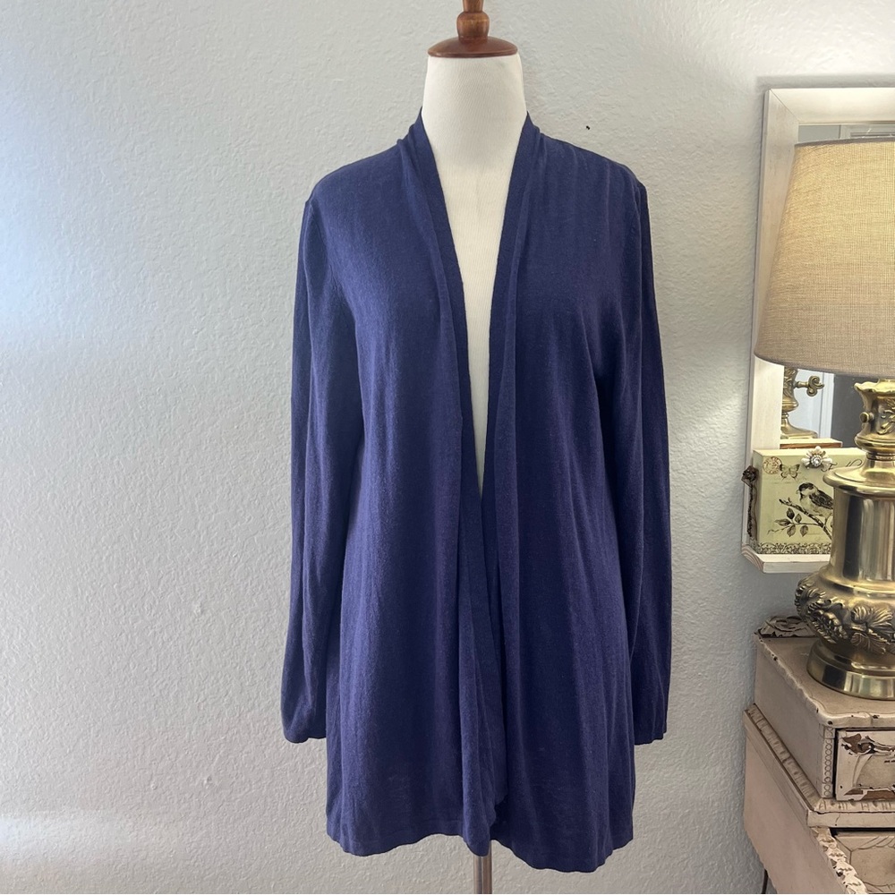 J. Jill Linen Rayon Blue Open Front Cardigan Size Medium